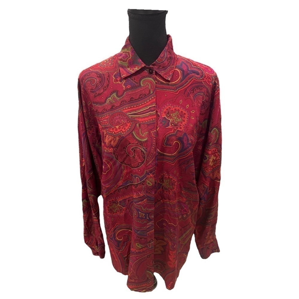 Vintage Linda Allard for Ellen Tracy Red Silk Paisley Blouse 8